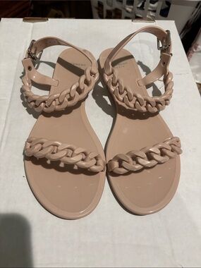 Givenchy Nude Pink Chain-Strap Flat Sandals